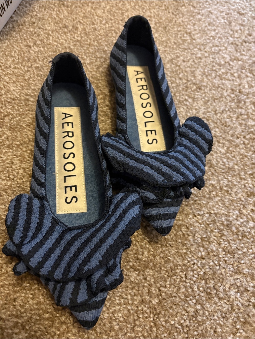 AEROSOLES Damira Ballet Striped Pointed Ruffle Flats